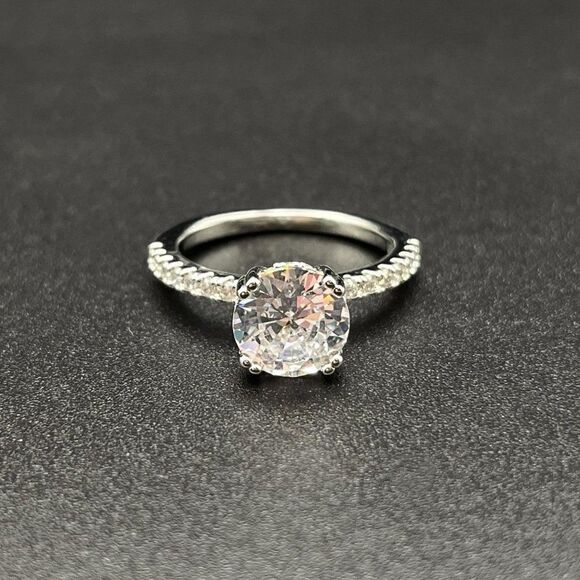 .925 Sterling Silver with Round Cut White Diamond Cubic Zirconia Ring Size 9 - Picture 8 of 12